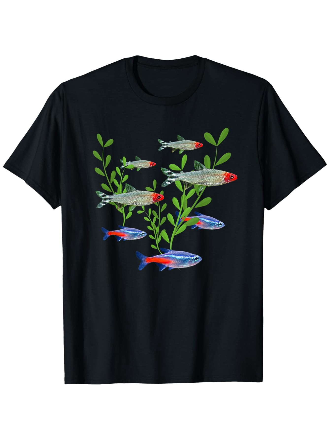 Tetra Fish In Aquarium - تي شيرت رجالي بطبعة أسماك النيون