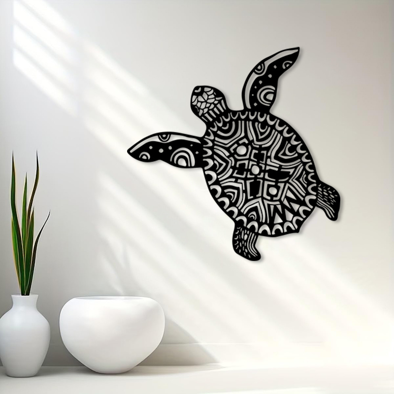 Aquarium Fish Live - لوحة جدارية معدنية على شكل سلحفاة