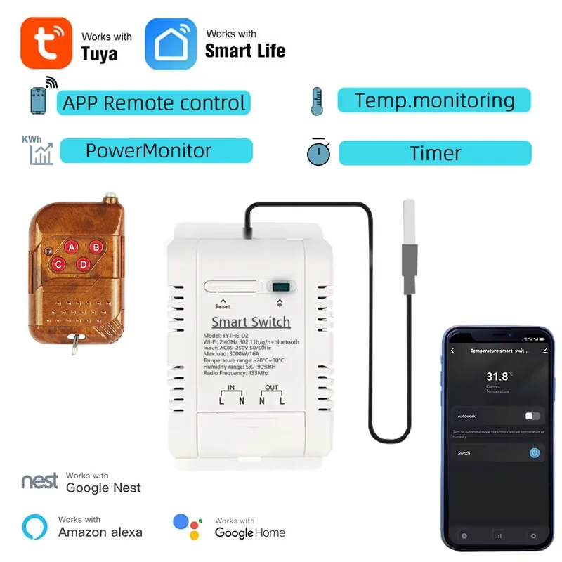 Aquarium Fish Store - Tuya Wifi 16A/20A مفتاح درجة الحرارة