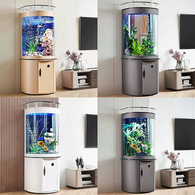 حوض سمك زجاجي نصف دائري بفلتر  - مراجعة Aquarium Fish Low Maintenance وسعره