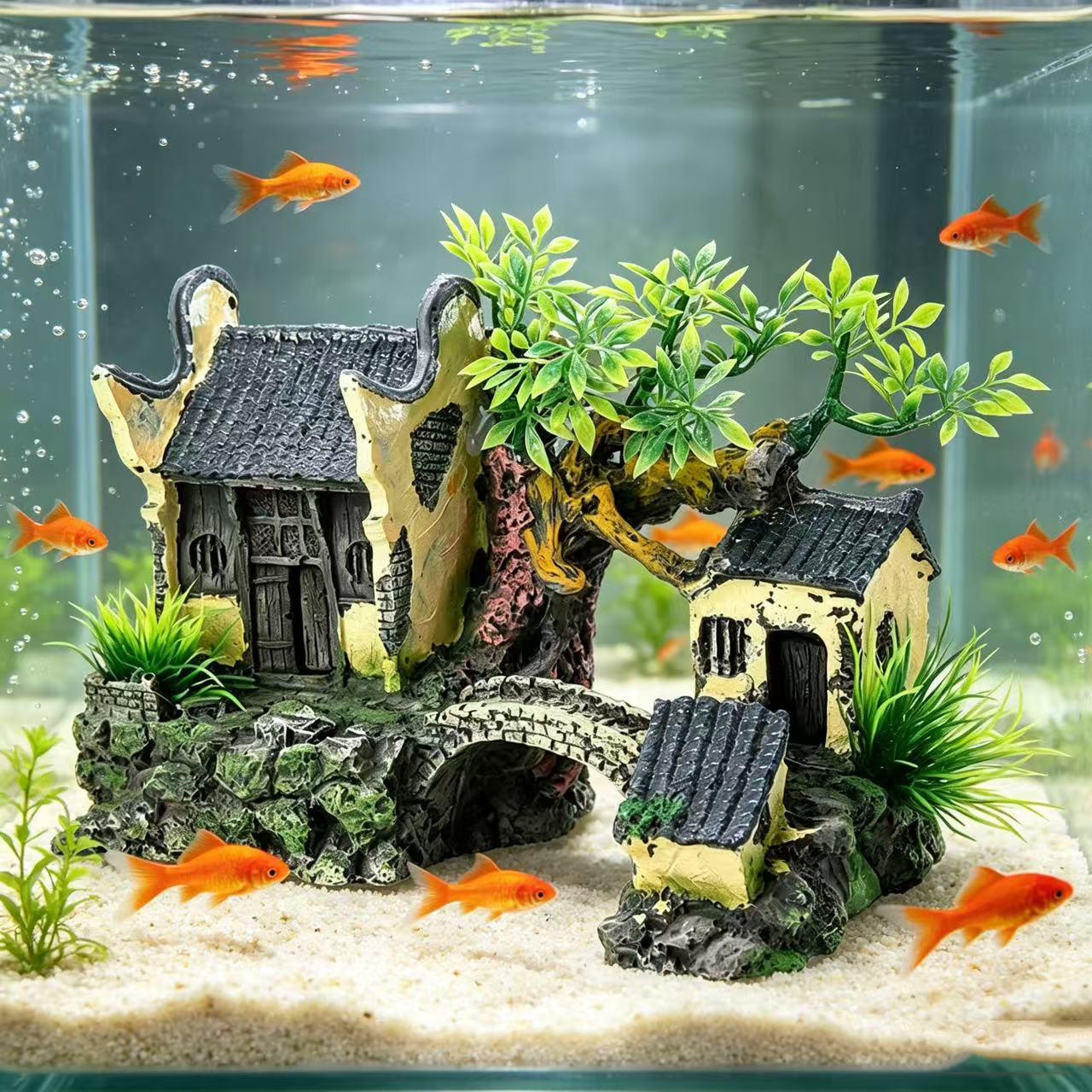 زينة اصطناعية لحوض السمك، ديكو - مراجعة Aquarium Fish Bridge وسعره
