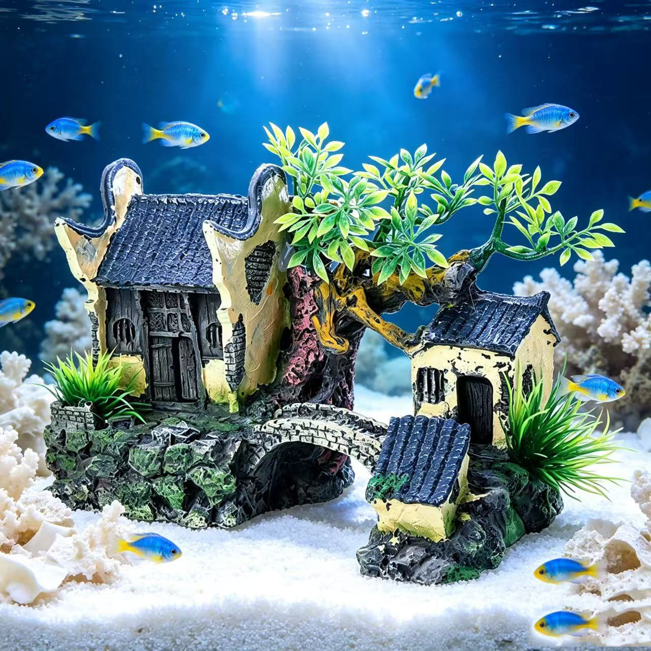 زينة اصطناعية لحوض السمك، ديكو - مراجعة Aquarium Fish Bridge وسعره