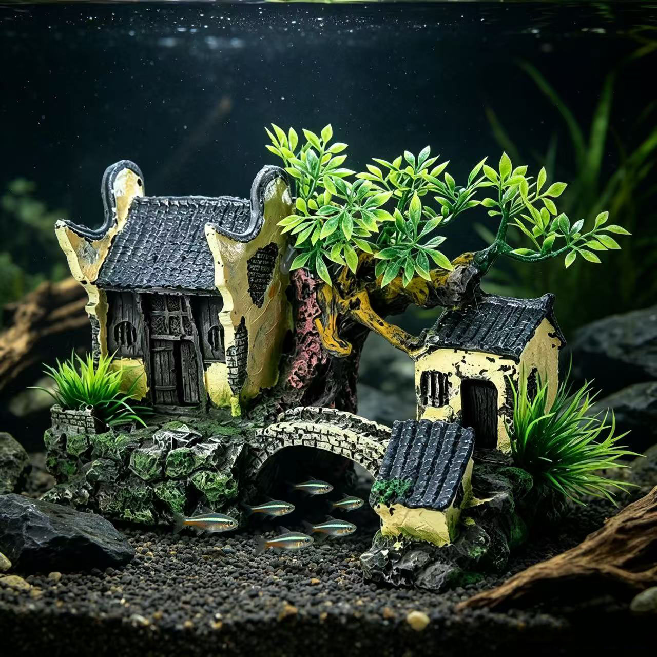 زينة اصطناعية لحوض السمك، ديكو - مراجعة Aquarium Fish Bridge وسعره